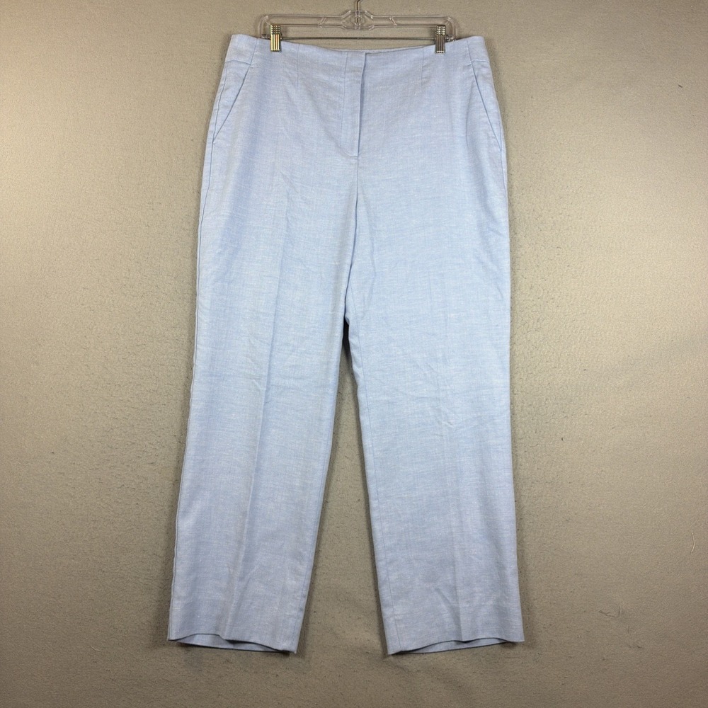 Talbots Southampton Straight Leg Pant Womens 14 Linen Blue Casual Comfort